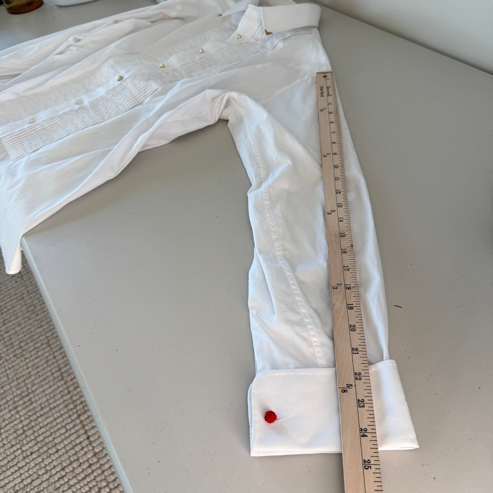 Upcycled Neil Allyn White Pleated Tuxedo Shirt Corset Back Womens XL Victorian - Picture 12 of 13